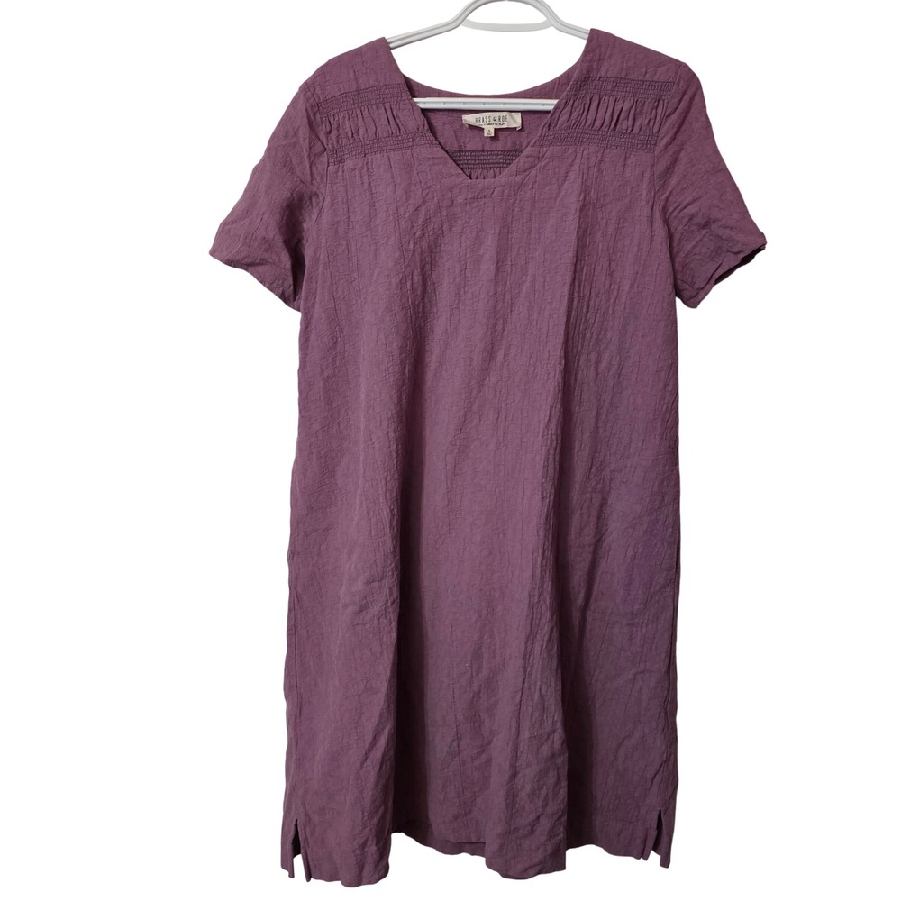 Brass & Roe Called to Surf‎ Purple Smocked Textured Shift Dress Small